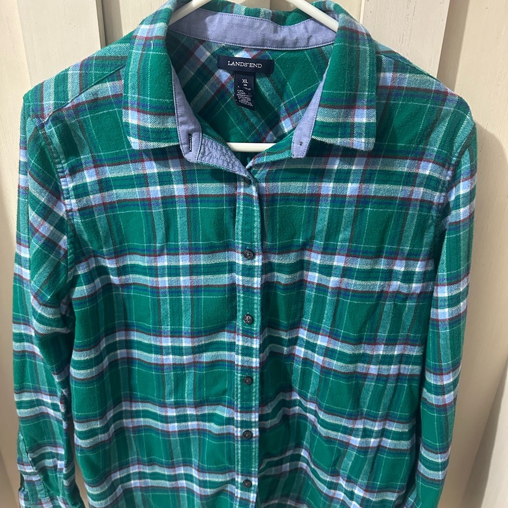 Lands' End Vibrant Green Checkered Shirt